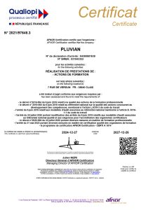 certificat qualiopi pour l'OF Pluvian